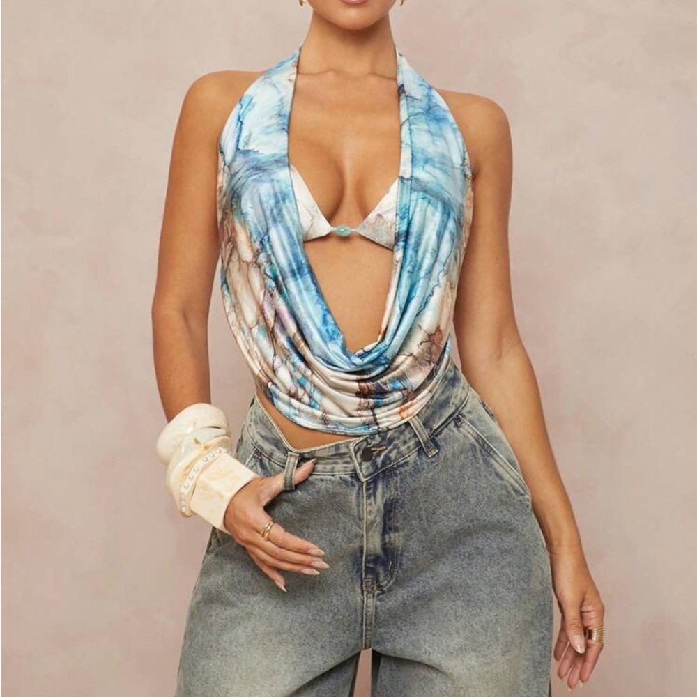 NEW W TAGS Colorful Cowl Neck Top